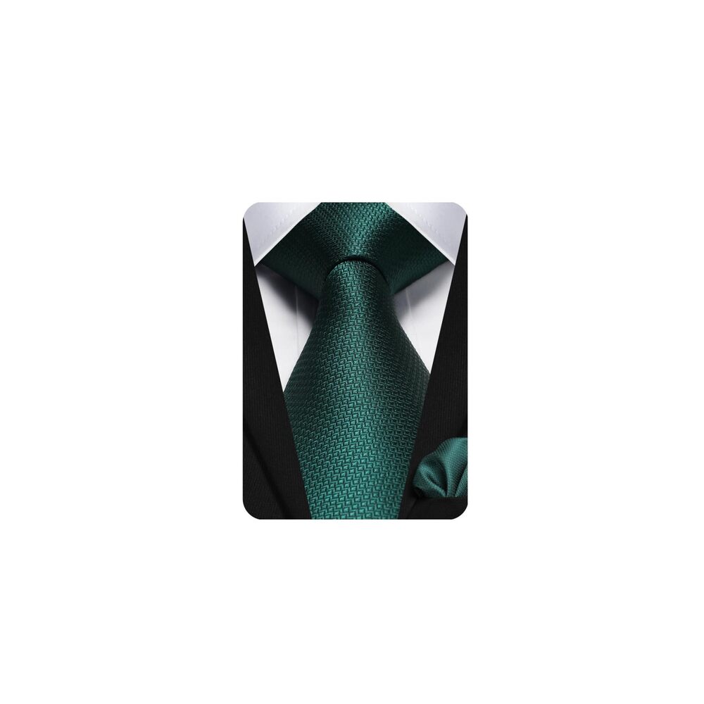 7030 Emerald Green Ties Solid Plaid Forest Tie with Pocket Square Set Plain